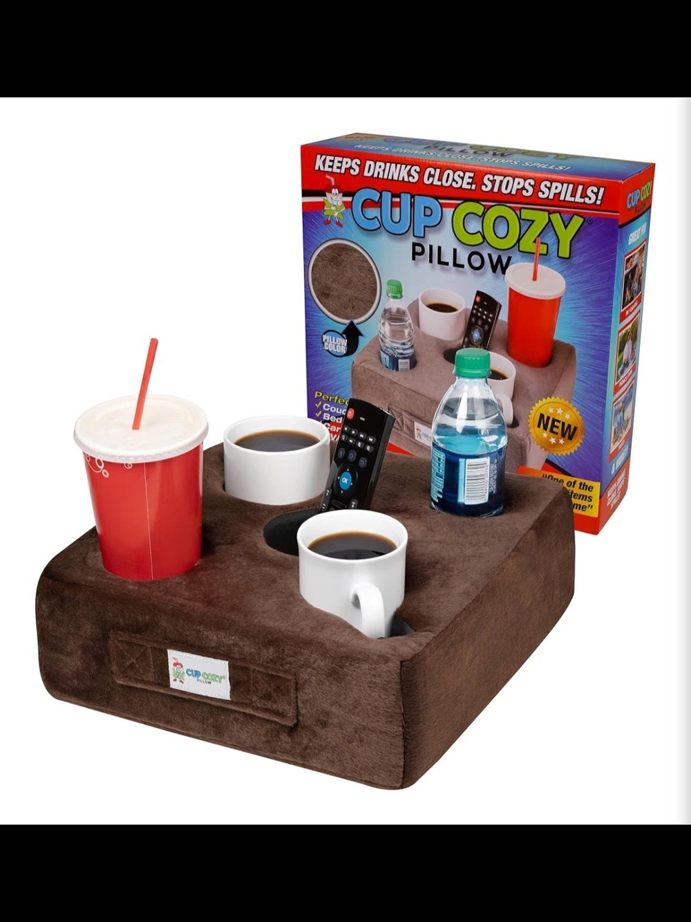 *Cup Cozy Deluxe Pillow Brand-Drink and Remote Holder*